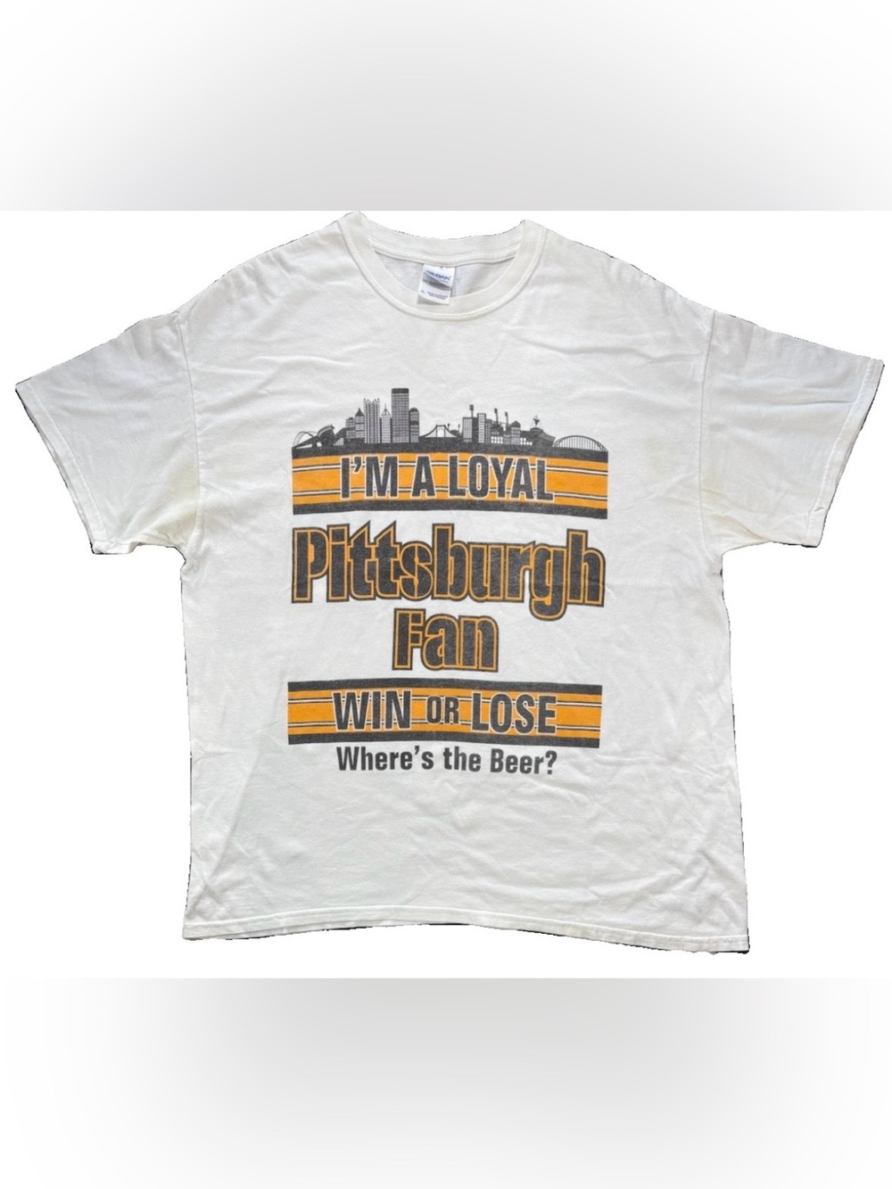 Vintage Pittsburgh Steelers Fan Funny T Shirt Men's XL White Beer Humor Y2K